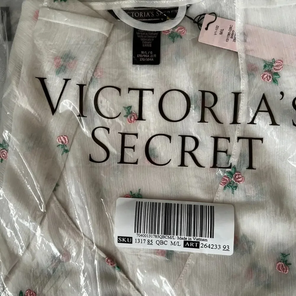 Victoria's Secret Chiffon Floral Embroidered Accents Long Robe, M/L